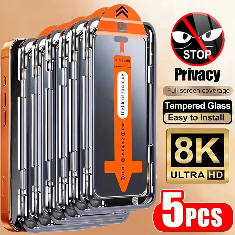 Privacy Tempered Glass Screen Protector – Easy Install 5-Pack